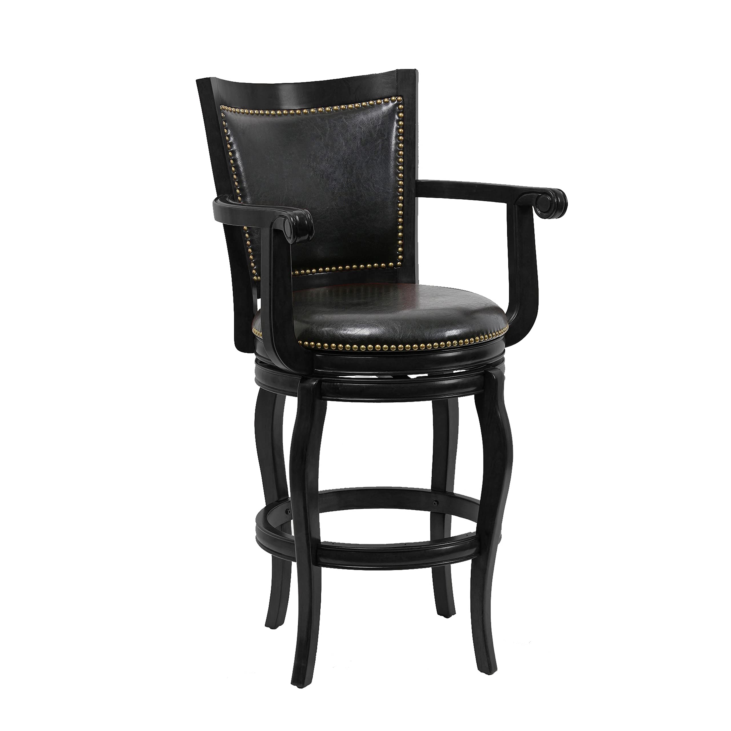 Benjara Bm274303 29 In. Hugo Swivel Barstool - Wood Open Rolled Arms Black