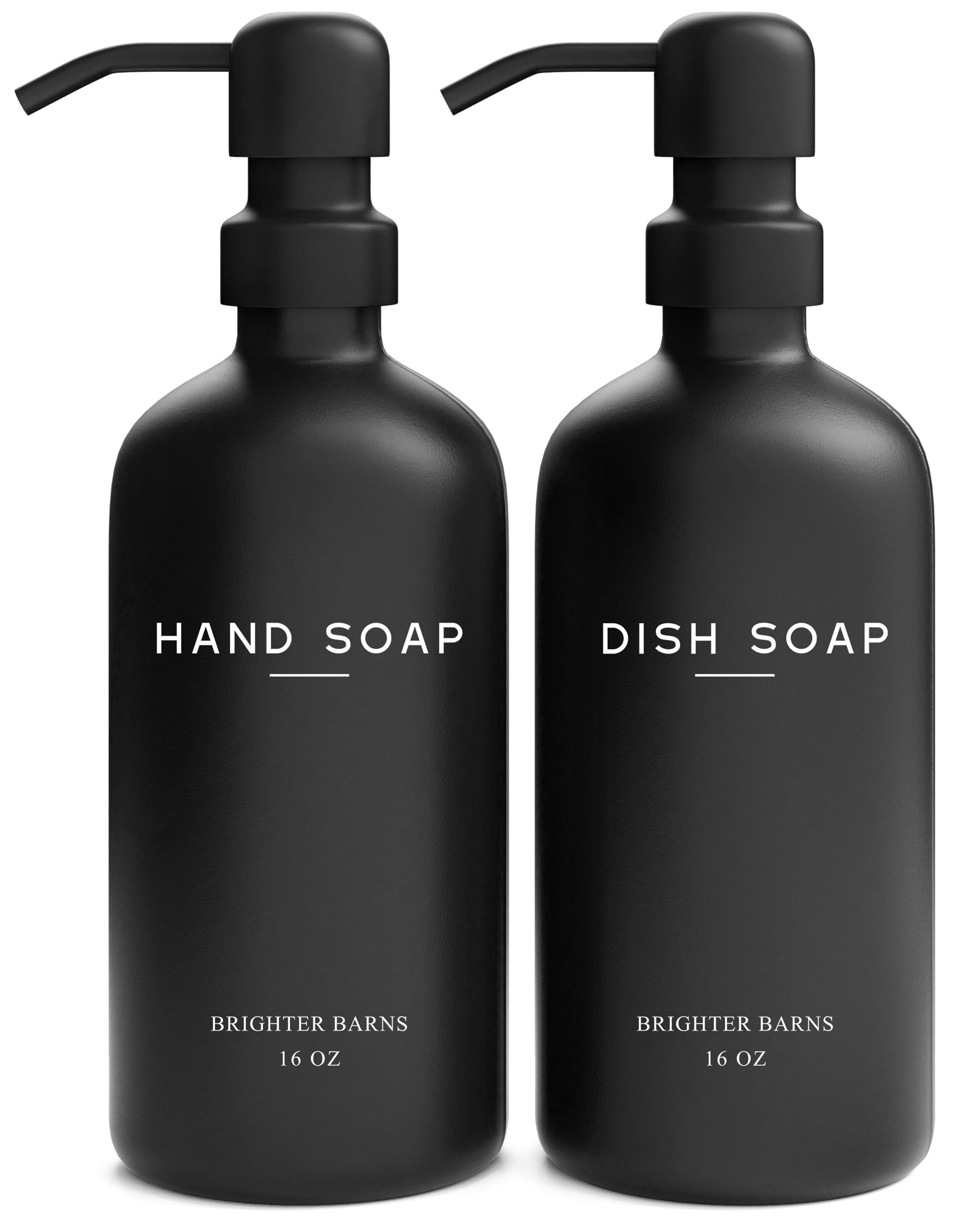 Black Glass Hand and Dish Soap Dispenser Set by Brighter Barns - Kitchen Soap Dispenser Set & Pump - Black Soap Dispenser for Ki