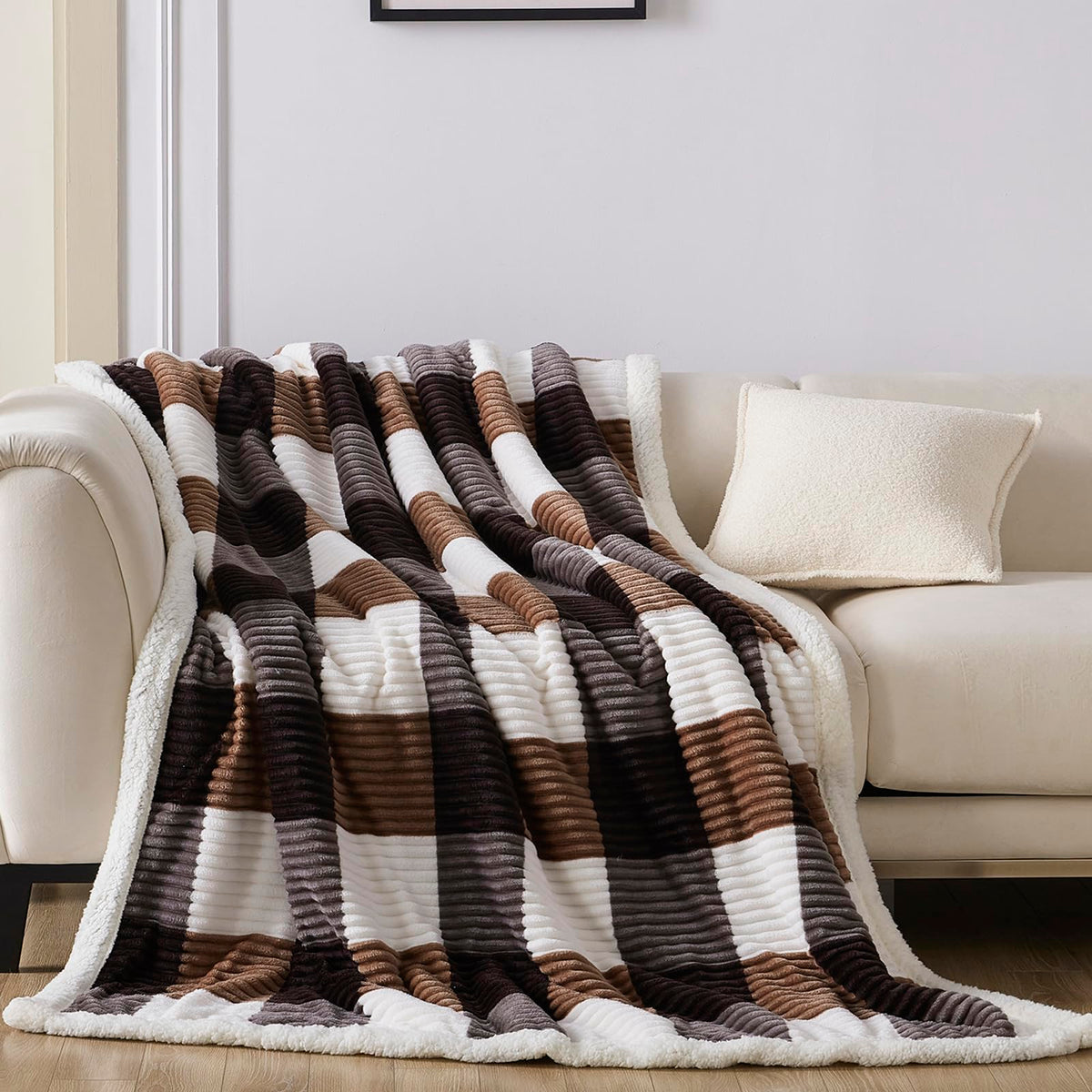 Gracelife Sherpa Fleece Throw Blanket For Couch, Soft And Cozy Twin Blanket, Warm Checkered Oversized Blanket 60   *80   -Thick