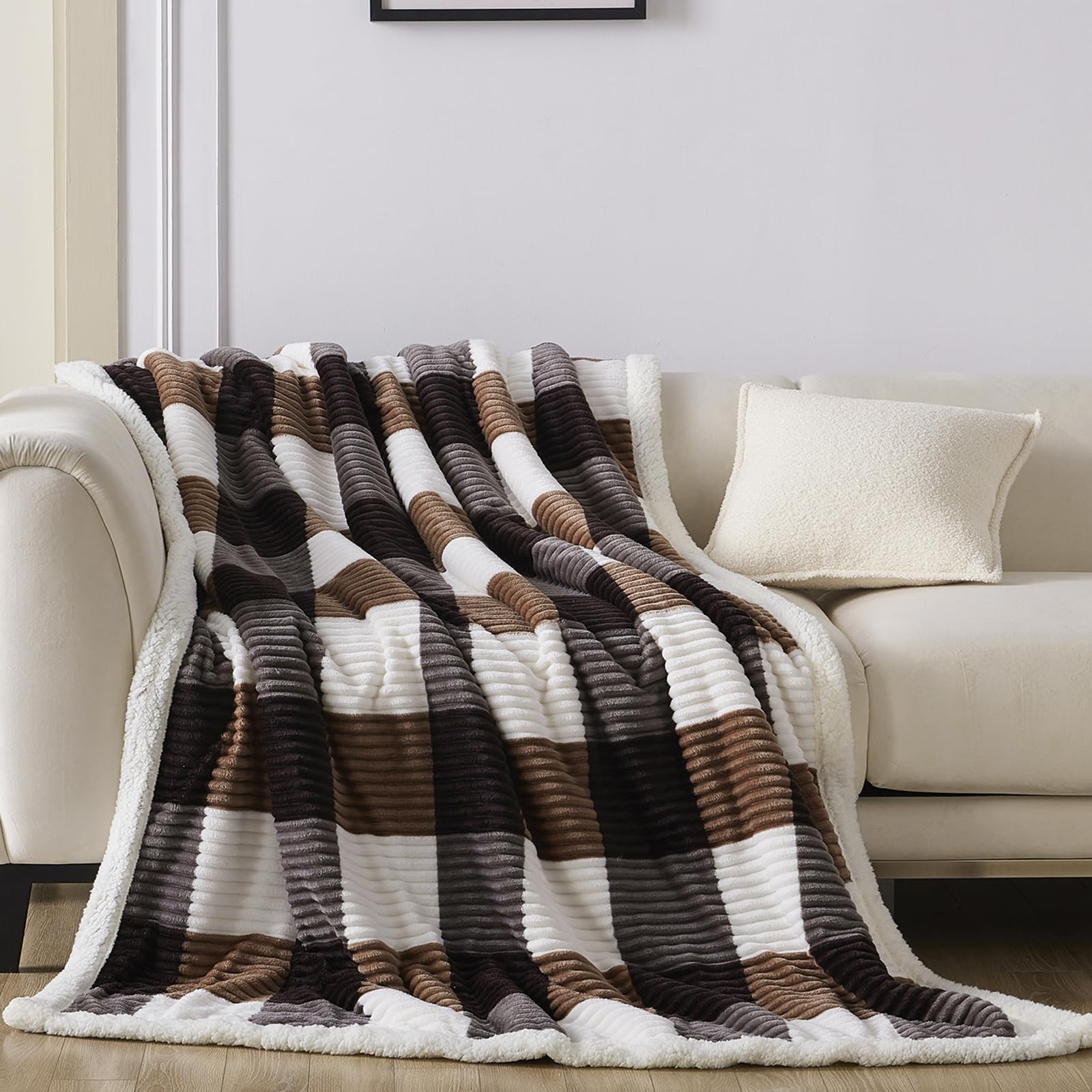Gracelife Sherpa Fleece Throw Blanket For Couch, Soft And Cozy Twin Blanket, Warm Checkered Oversized Blanket 60   *80   -Thick