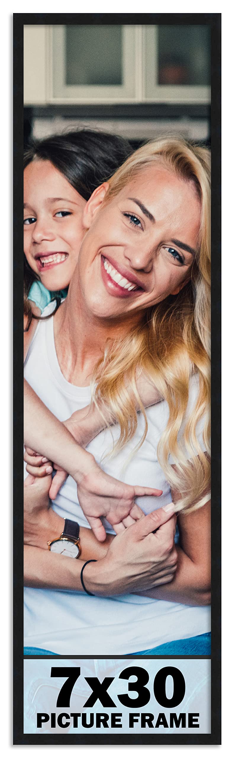 CountryArtHouse 7x30 Frame Black Solid Pine Wood Picture Frame Includes UV Acrylic Plexiglass, Acid Free Foam Backing Board and 