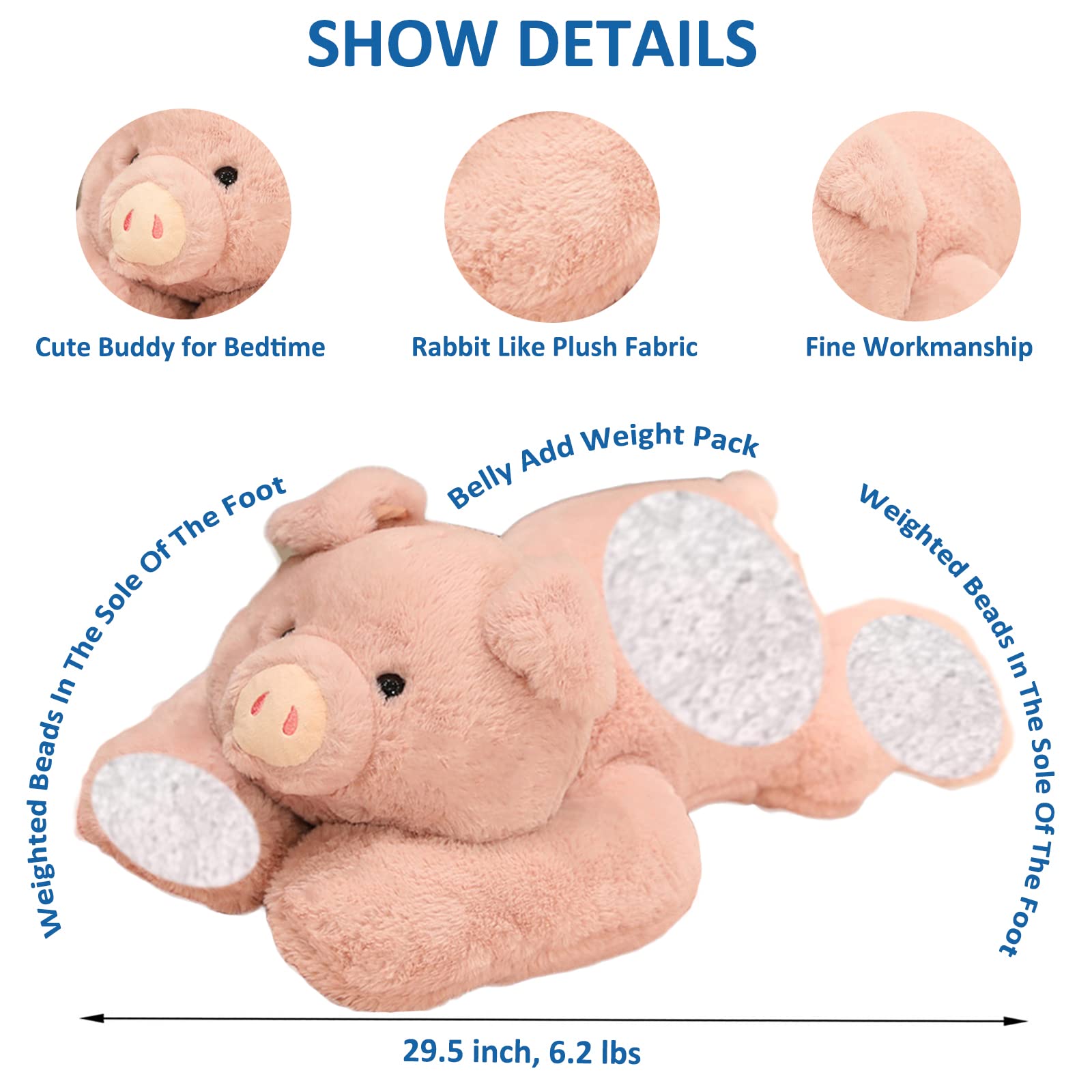 Ronivia Weighted Stuffed Animals, 29.5' 6.2Lbs Weighted Pig Stuffed Animal Toy Cute Pink Pig Plush Pillow Weighted Plush Animal