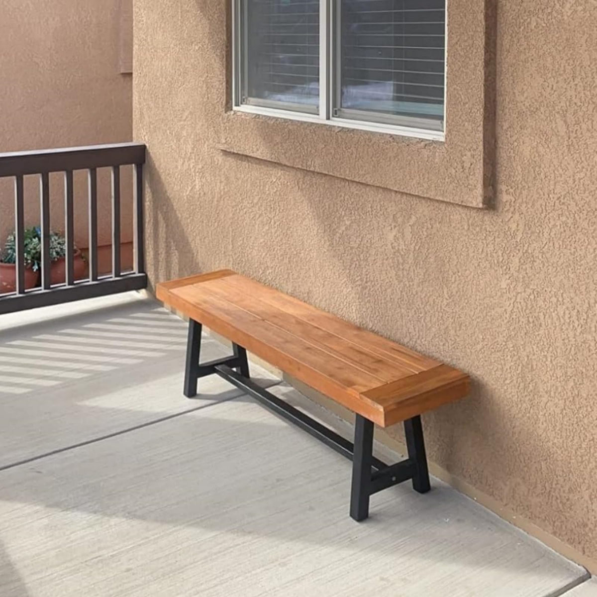 Mfstudio Outdoor Patio Bench 63' Long Rectangular Acacia Wood Dining Picnic Furniture Benches For Backyard, Garden, Lawn, Porch
