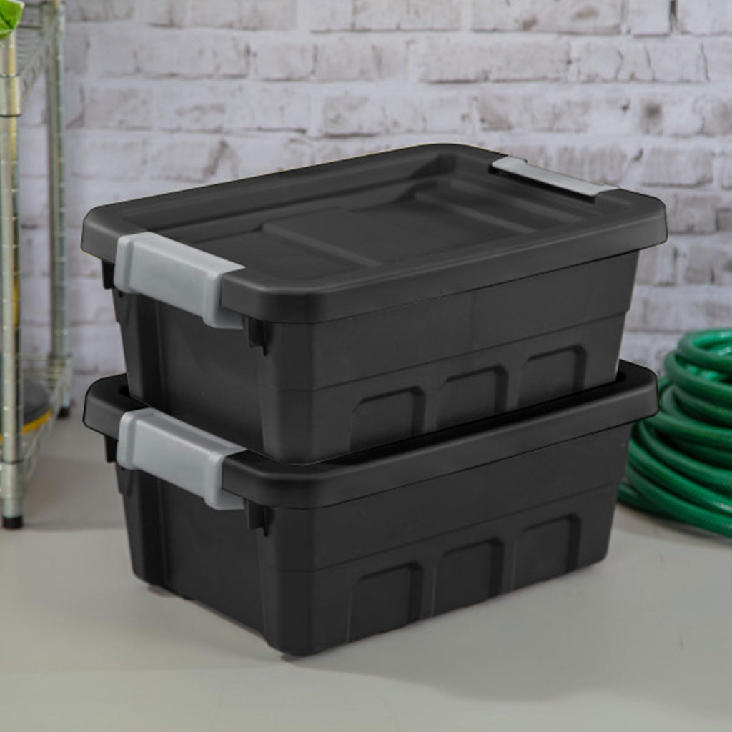 Sterilite 4 Gallon Plastic Stacker Tote, Heavy Duty Lidded Storage Bin Container For Stackable Garage And Basement Organization,
