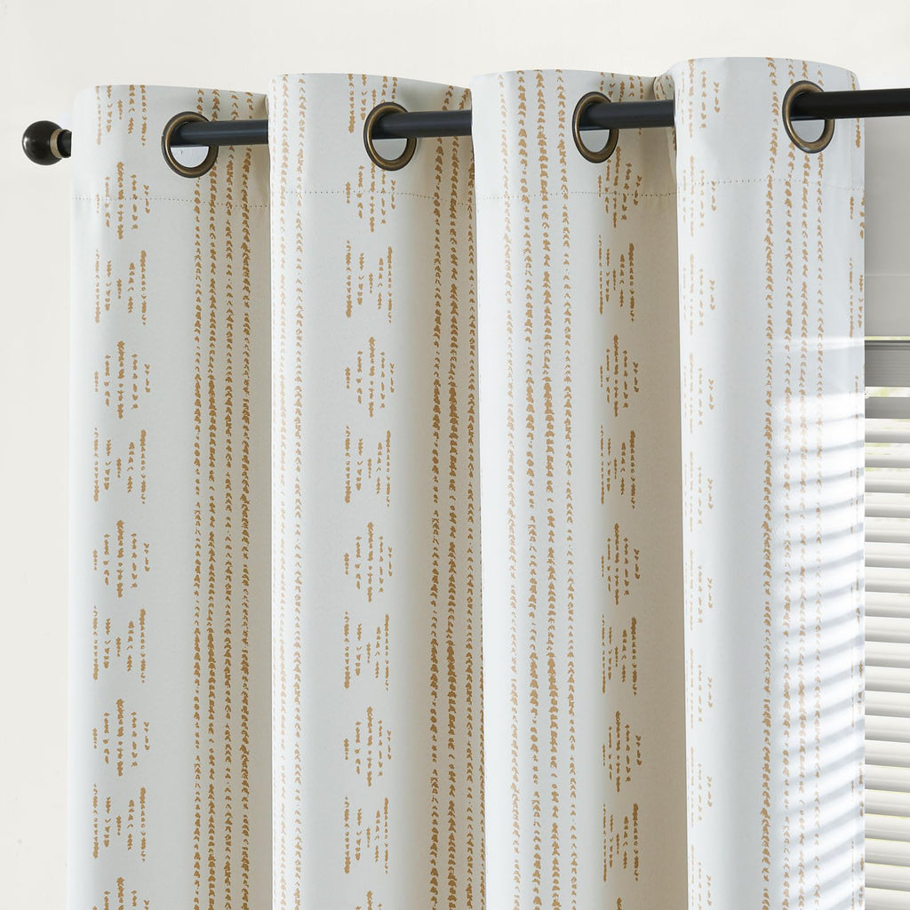 Jinchan 100% Blackout Boho Curtains 108 Inch Longes For Bedroom Beige Geometric Printed Grommet Top Room Darkening Thermal Insulated Window Drapes 2 Panels