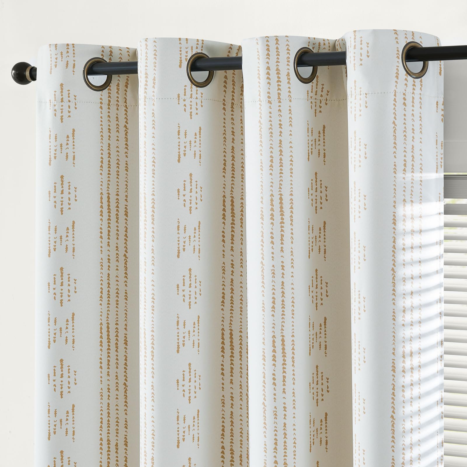 Jinchan 100% Blackout Boho Curtains 108 Inch Longes For Bedroom Beige Geometric Printed Grommet Top Room Darkening Thermal Insulated Window Drapes 2 Panels