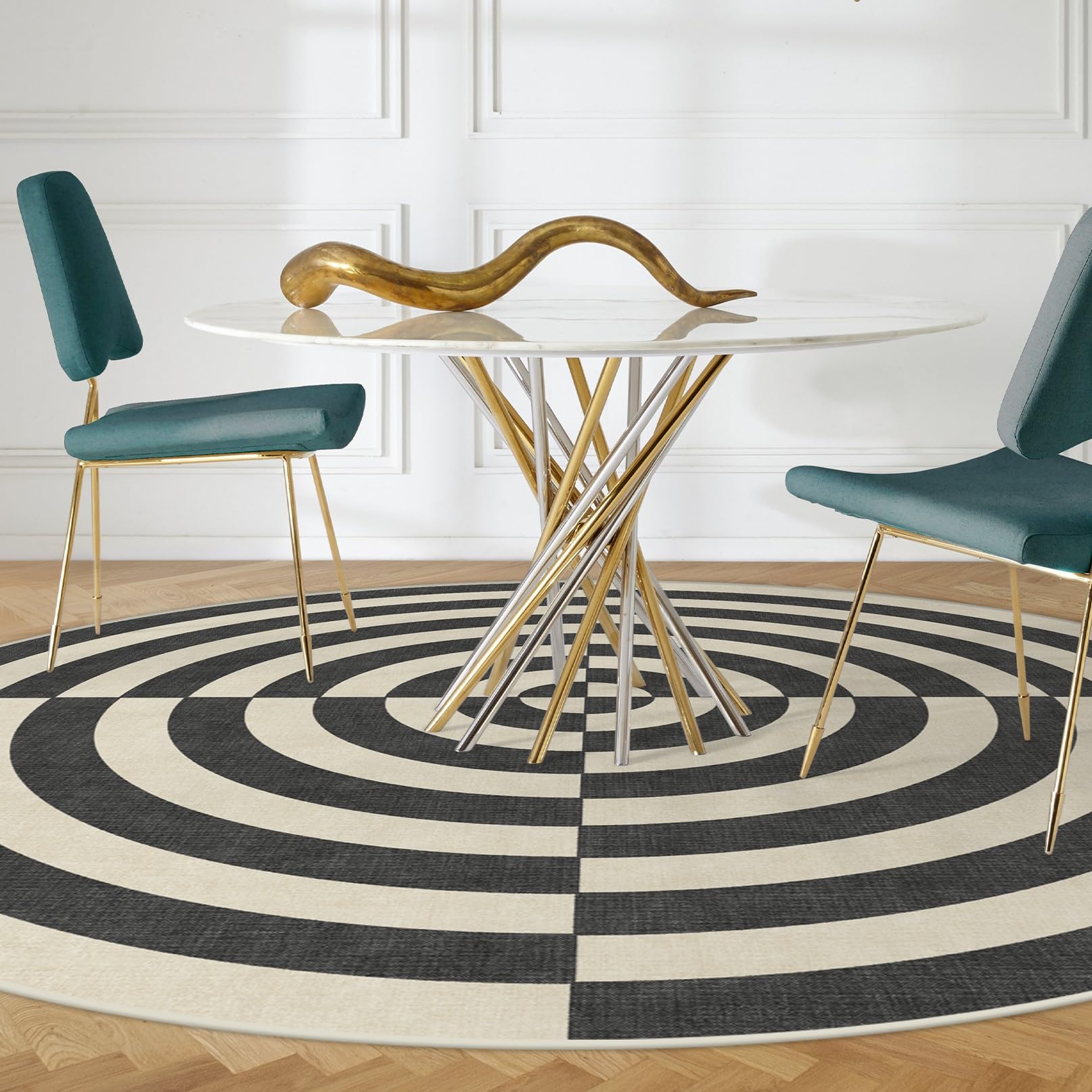 Ruggable X Jonathan Adler Round Rug - Modern Non-Slip & Washable Rug, Ideal For Living Room, Bedroom, Kitchen - Aesthetic Design