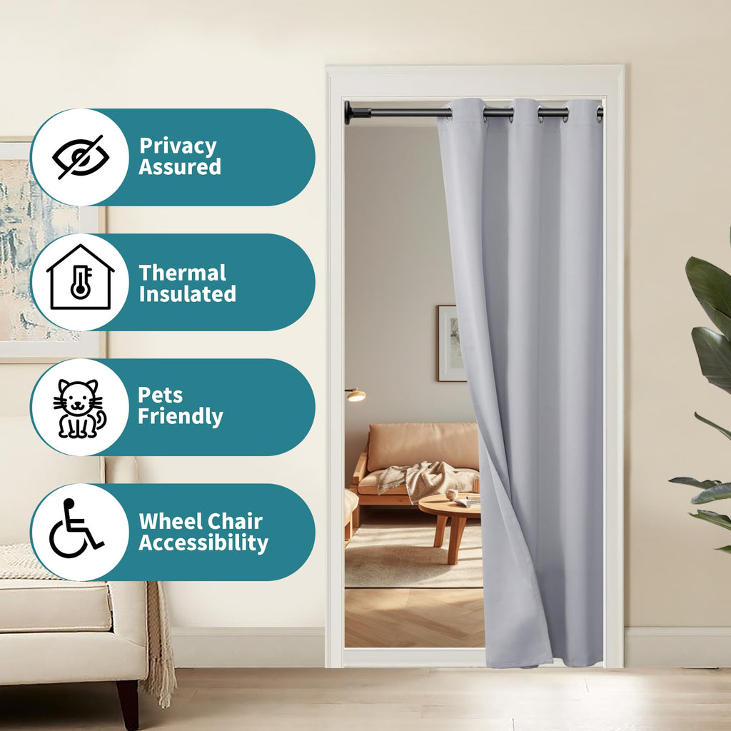 Bgment Light Grey Door Curtain 78 Inch Length For Doorway, Bedroom Closet Curtain, Privacy Thermal Insulated Blackout Grommet Room Divider For Room Separation, 1 Panel, 40 Inch Wide