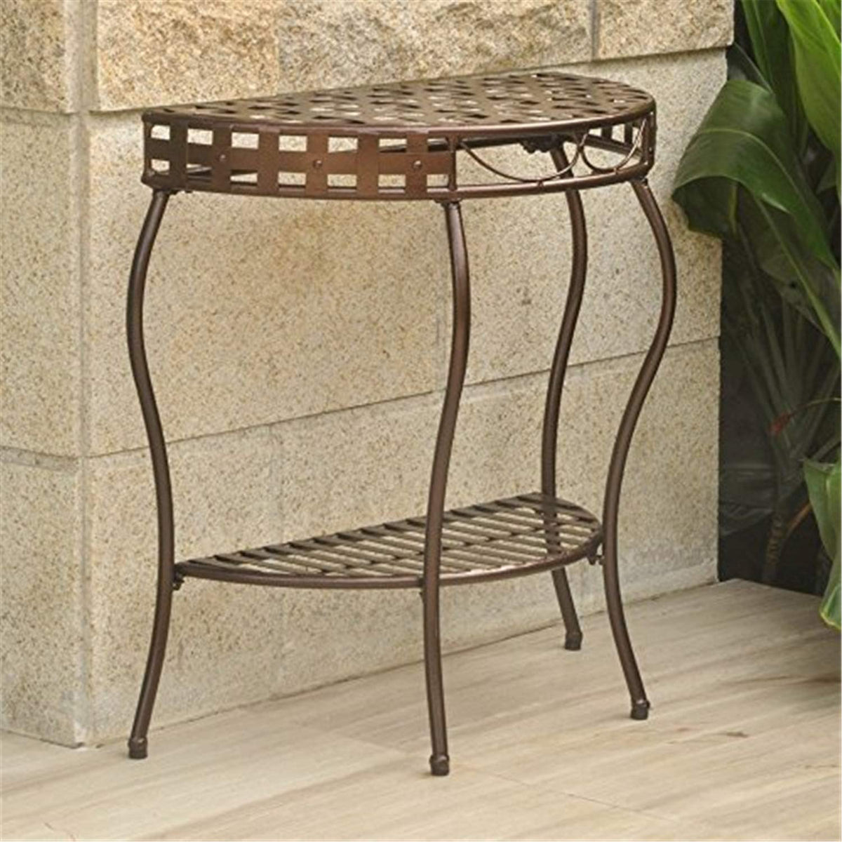 International Caravan Santa Fe Nailhead 2-Tier Half Moon Table Bronze