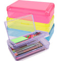 4 Pcs Pencil Box,Double Layer Large Capacity Pencil Box,Hard Pen Case With Snap-Tight Lid,Plastic Pencils Case For Office School