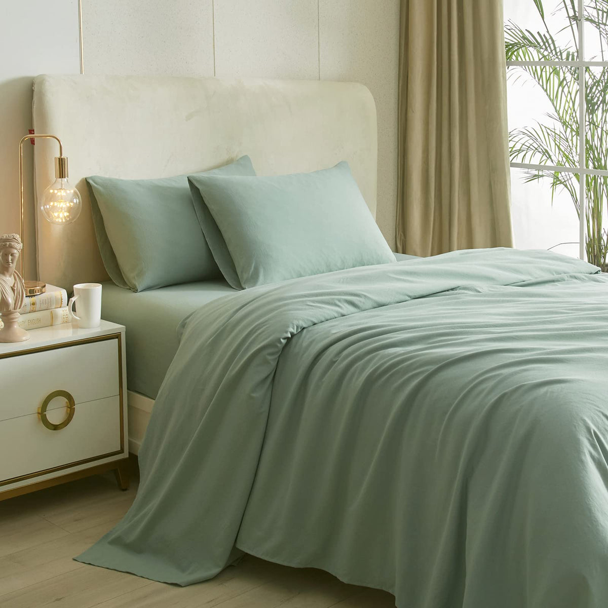 Highbuy Full Size Sheet Sets Sage Green - 4 Piece Bed Sheets And Pillowcase Set For Full Bed Mattress - Cooling Sheets Soft Deep