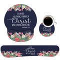 Keyboard Wrist Rest And Mouse Pad Wrist Support Set With Coasters, Floral Quote Bible Verse Philippians 4-13 Design With Non-Sli