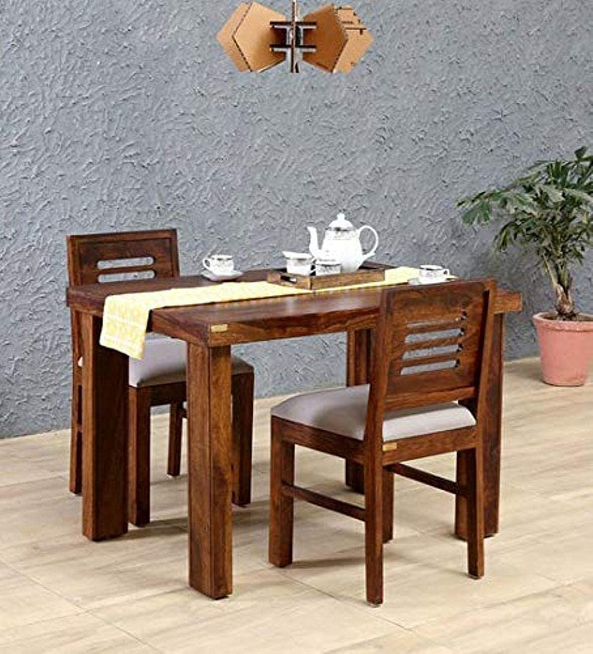 Winntage Furniture Sheesham Wood 2 Seater Dining Table Set | Wooden Two Seater Dinning Table With Cushioned Chairs For Living Ro