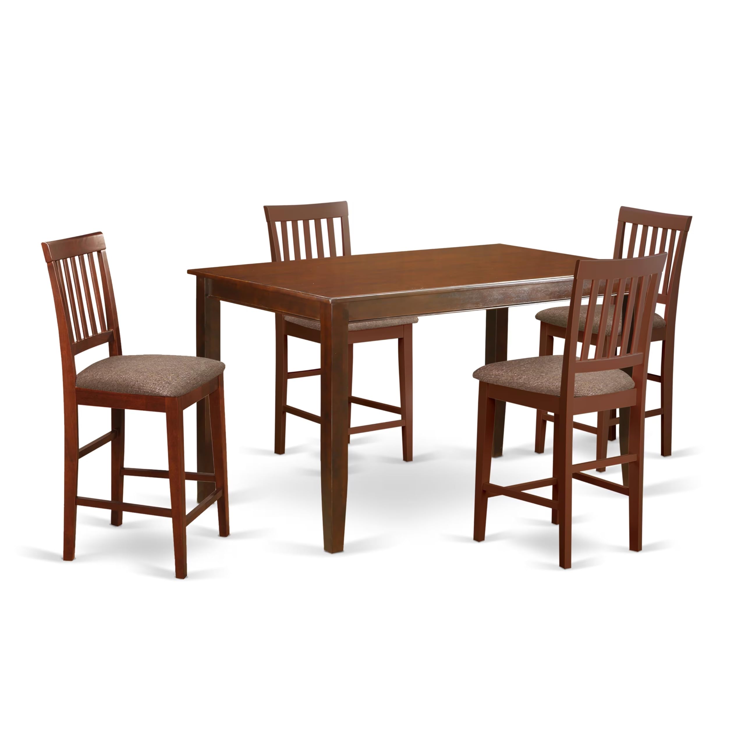 East West Furniture DUVN5H-MAH-C 5 Piece Kitchen Counter Set Includes a Rectangle Dining Room Table and 4 Linen Fabric Upholstered Dining Chairs, 36x60 Inch, Mahogany