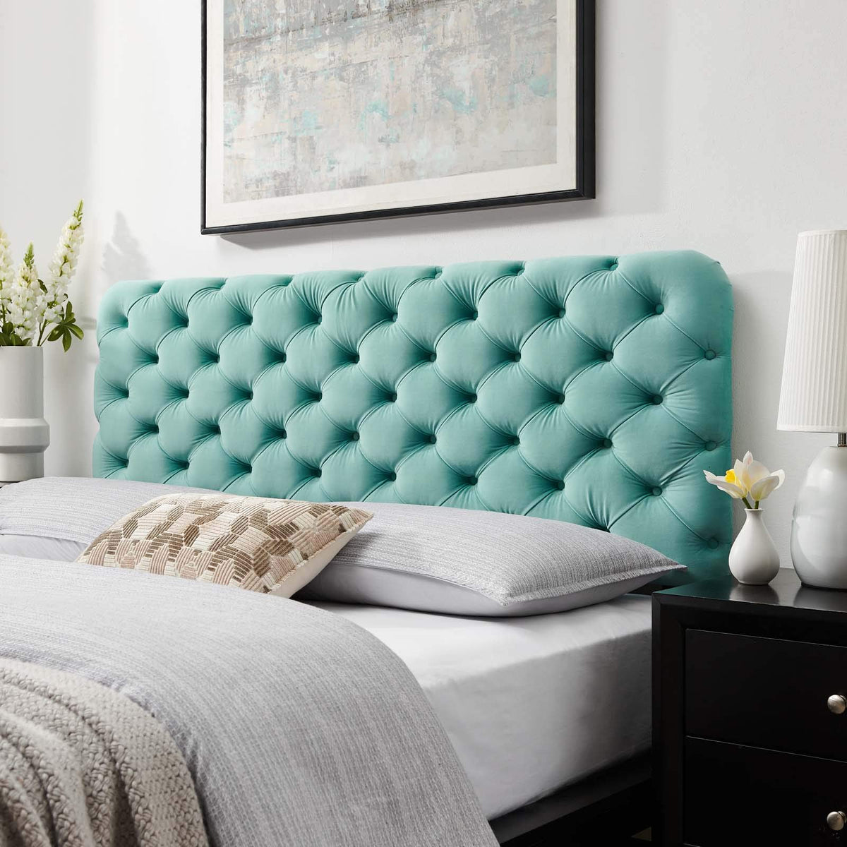 Modway Lizzy Tufted Performance Velvet Headboard In Mint, Twin