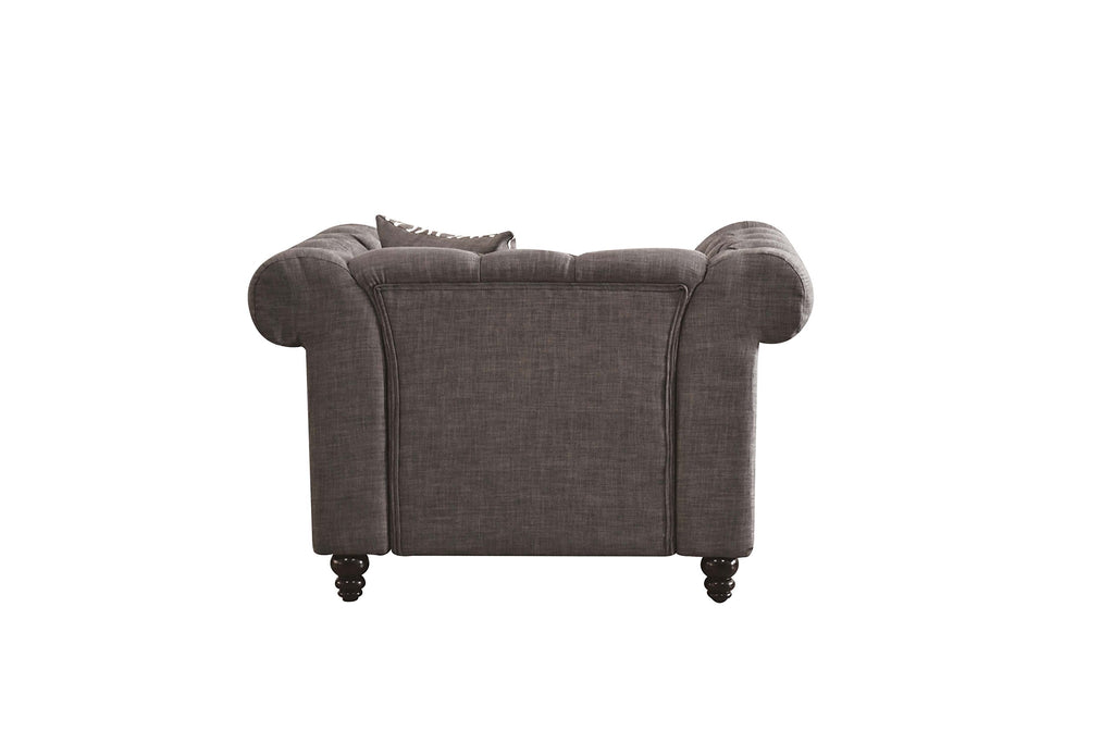 Acme Aurelia Tuxedo Tufted Arm Chair with Nailhead Trim in Brown Fabric