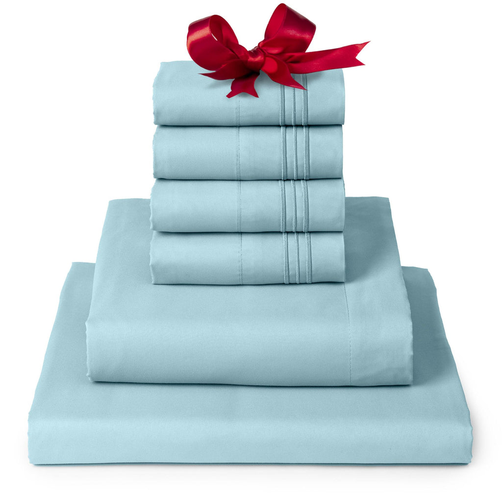 Mellanni Full Sheet Set - 6-Piece Iconic Collection Bedding, (Including 4 Pillowcases), 16-Inch Deep Pocket, Easy Care, Extra Soft, Cooling Sheets, Brushed Microfiber - Aqua