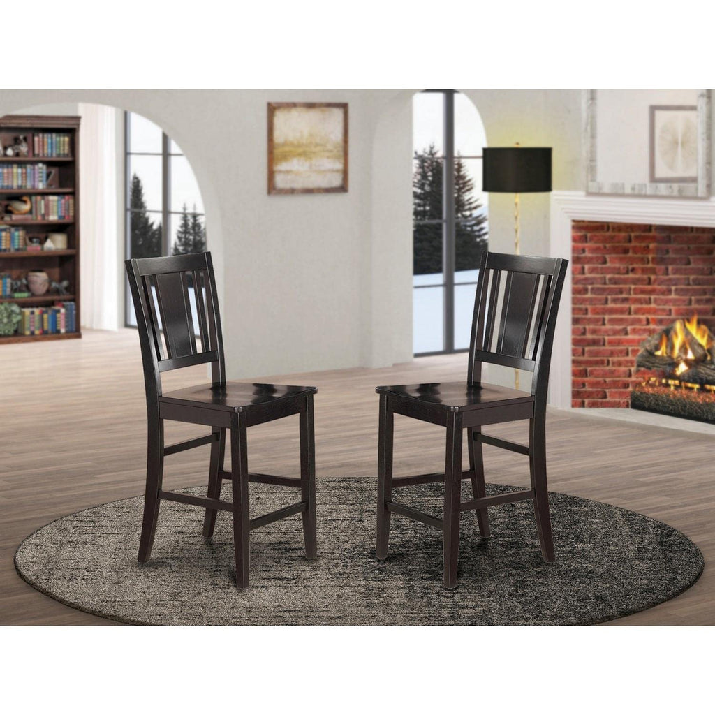 East West Furniture Bus-BLK-W Counter Height Barstools-Slat Back Solid Wood Seat Chairs, Set of 2, Black