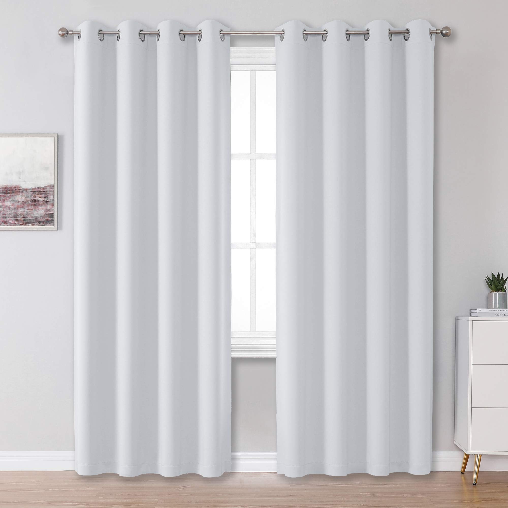 Dualife Greyish White Curtains For Bedroom Window Treatment 96 Inch Length Grommet Top Thermal Insulated Room Darkening Window D