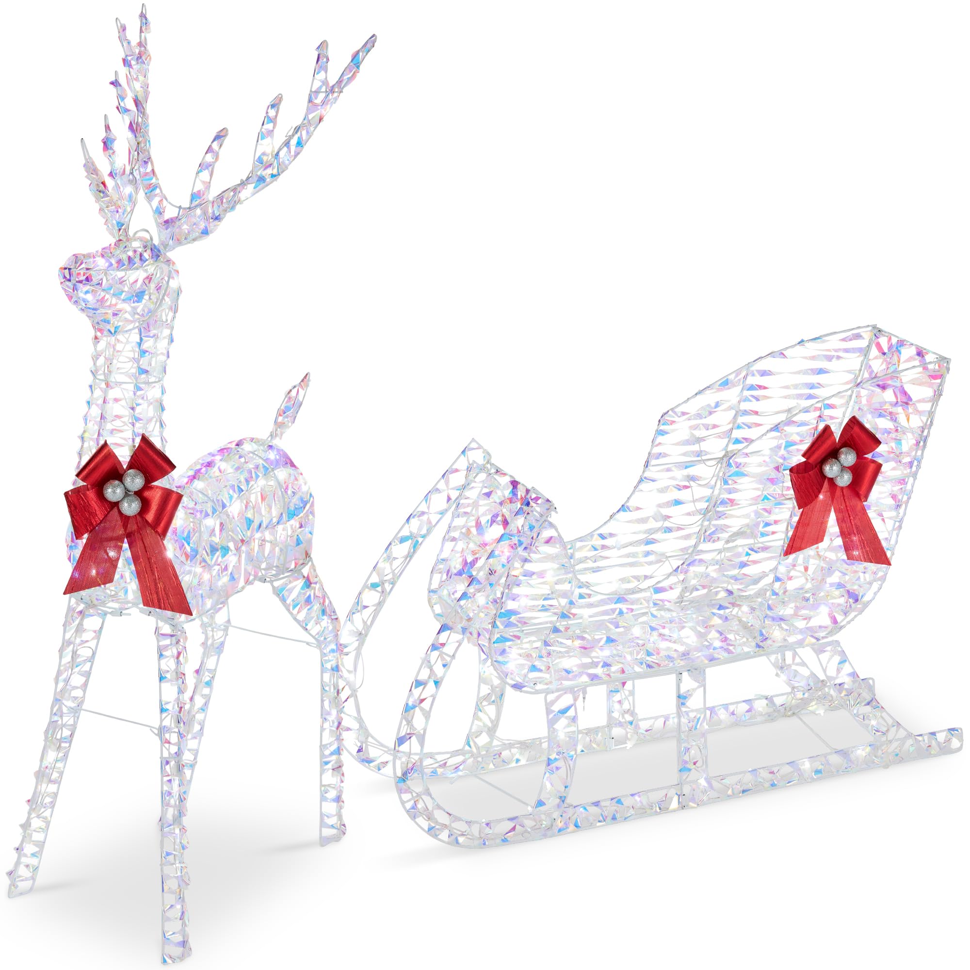 Best Choice Products Lighted Christmas 4ft Reindeer & Sleigh Outdoor Yard Decoration Set w/ 205 LED Lights, Stakes, Zip Ties - I