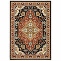 HomeRoots 509230 6 x 9 ft. Oriental Power Loom Stain Resistant Rectangle Area Rug with Fringe Black Orange & Beige