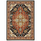 HomeRoots 509230 6 x 9 ft. Oriental Power Loom Stain Resistant Rectangle Area Rug with Fringe Black Orange & Beige