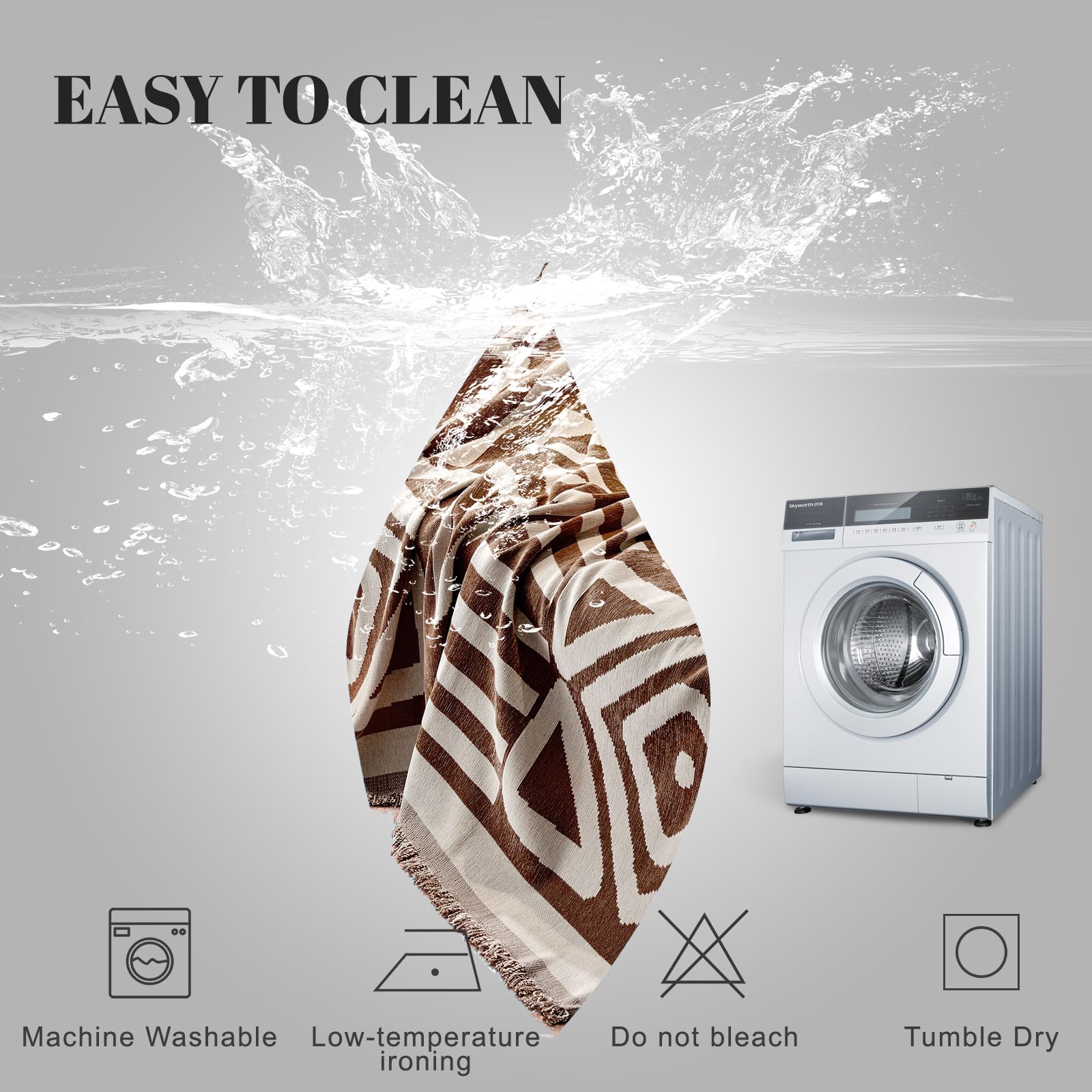 Handontime Chocolate Boho Couch Cover Reversible Sofa Covers For 3 Cushion Couch Washable Couch Sofa Cover For Dogs Dark Couches Covers Chenille Couch Protector Couch Covers For Sofa, 71' X134'