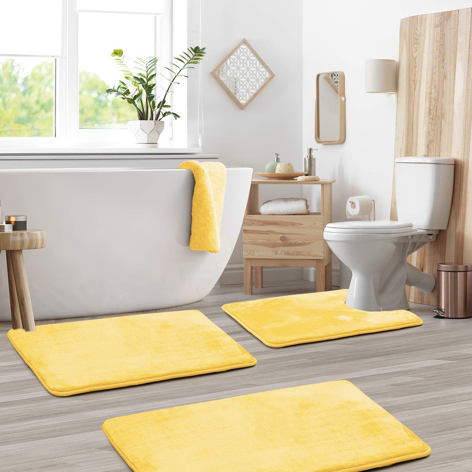 Clara Clark Bathroom Rugs - Memory Foam Bath Mat Set for Bathroom, Non Slip Absorbent Velvet - Fast Drying Bath Mats - Bathroom 