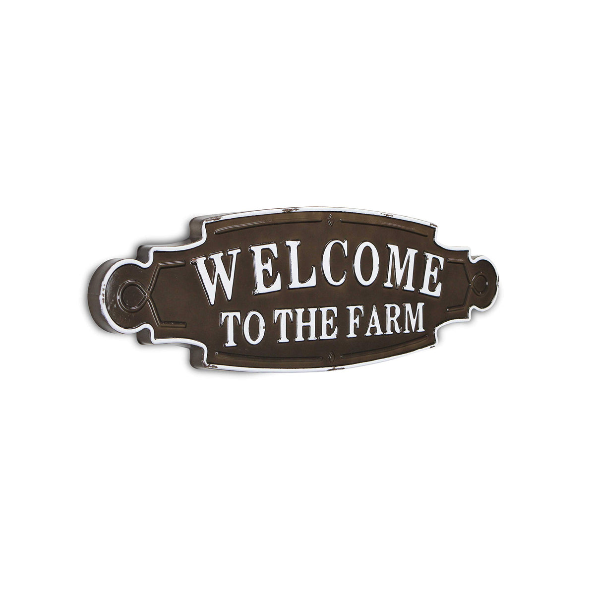 HomeRoots Welcome To The Farm Lacquered Black And White Metal Wall Art