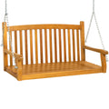 Best Choice Products 48In Wood Porch Swing Outdoor Patio Hanging Bench Chair Furniture For Deck, Garden, Yard W/Mounting Chains, Curved Back Design, 500Lb Weight Capacity - Brown
