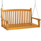 Best Choice Products 48In Wood Porch Swing Outdoor Patio Hanging Bench Chair Furniture For Deck, Garden, Yard W/Mounting Chains, Curved Back Design, 500Lb Weight Capacity - Brown