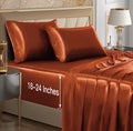 Vacvelt 4Pcs Extra Deep Pocket Satin Sheets Queen Size Bed Set, Burnt Orange Satin Sheet Set Fit 18-24 Inch Deep Pocket Mattress