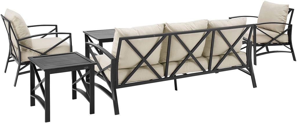 Crosley Furniture Kaplan 5-Piece Outdoor Sofa Patio Furniture Set, Conversation Sets For Porch, Deck, Oiled Bronze With Oatmeal Cushions