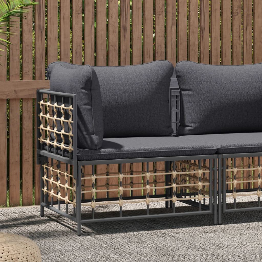 vidaXL Poly Rattan Patio Corner Sofa - Weather-Resistant Outdoor Furniture with Dark Gray Cushions and Powder-Coated Steel Frame - Modular, Comfortable Seating Lounge Set
