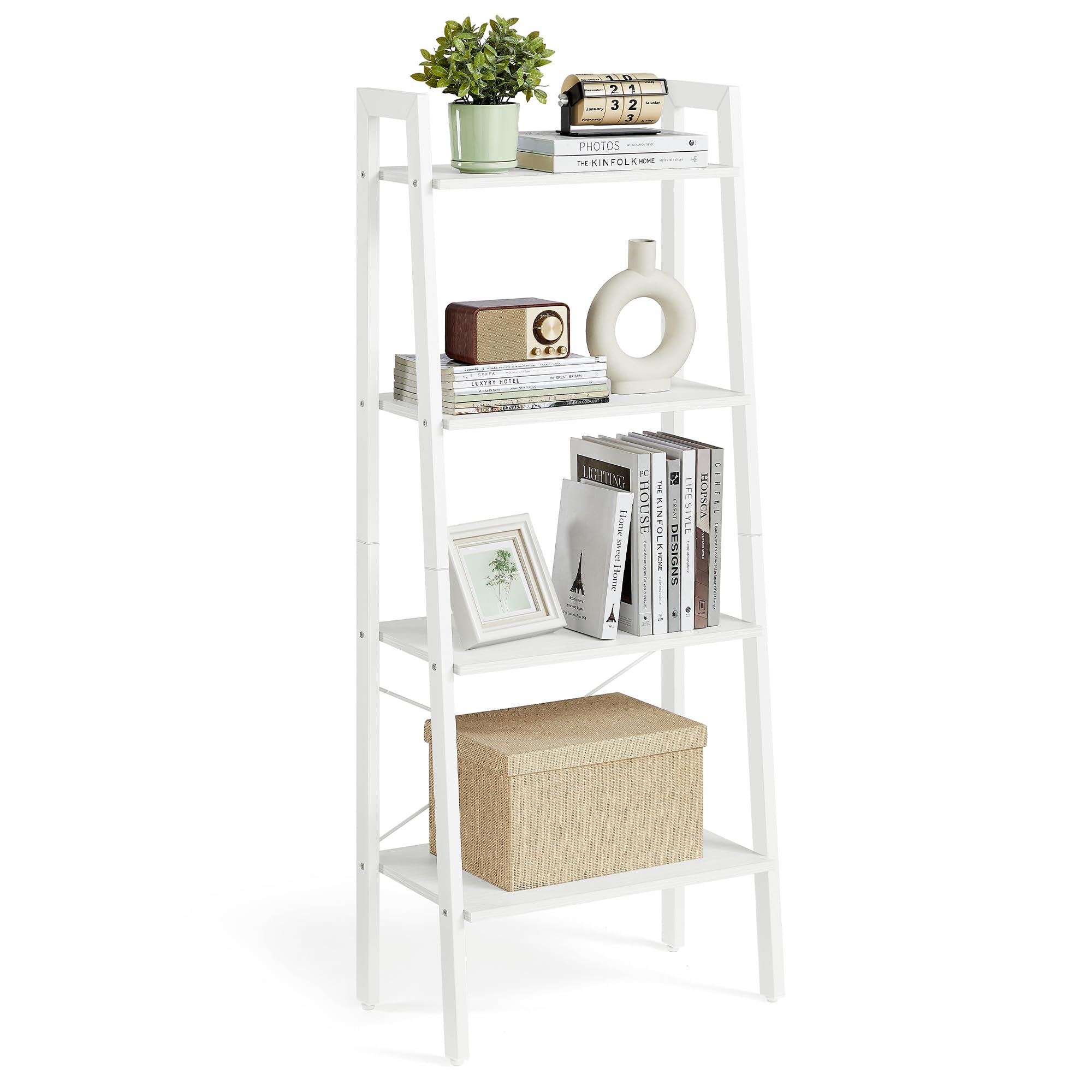 VASAGLE Ladder Shelf, 4-Tier Bookshelf, Storage Rack, Bookcase with Steel Frame, for Living Room, Home Office, Kitchen, Bedroom,