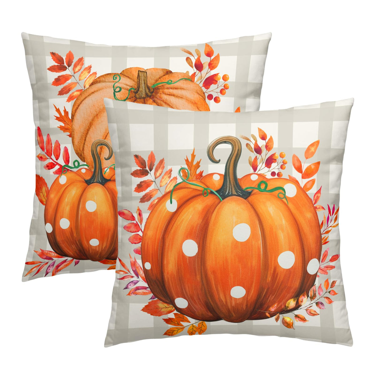 Kawani Fall Pillow Covers 18X18 Inch Set Of 2 Autumn Thanksgiving Orange Pumpkin Buffalo Plaid Throw Pillow Covers Fall Rustic F