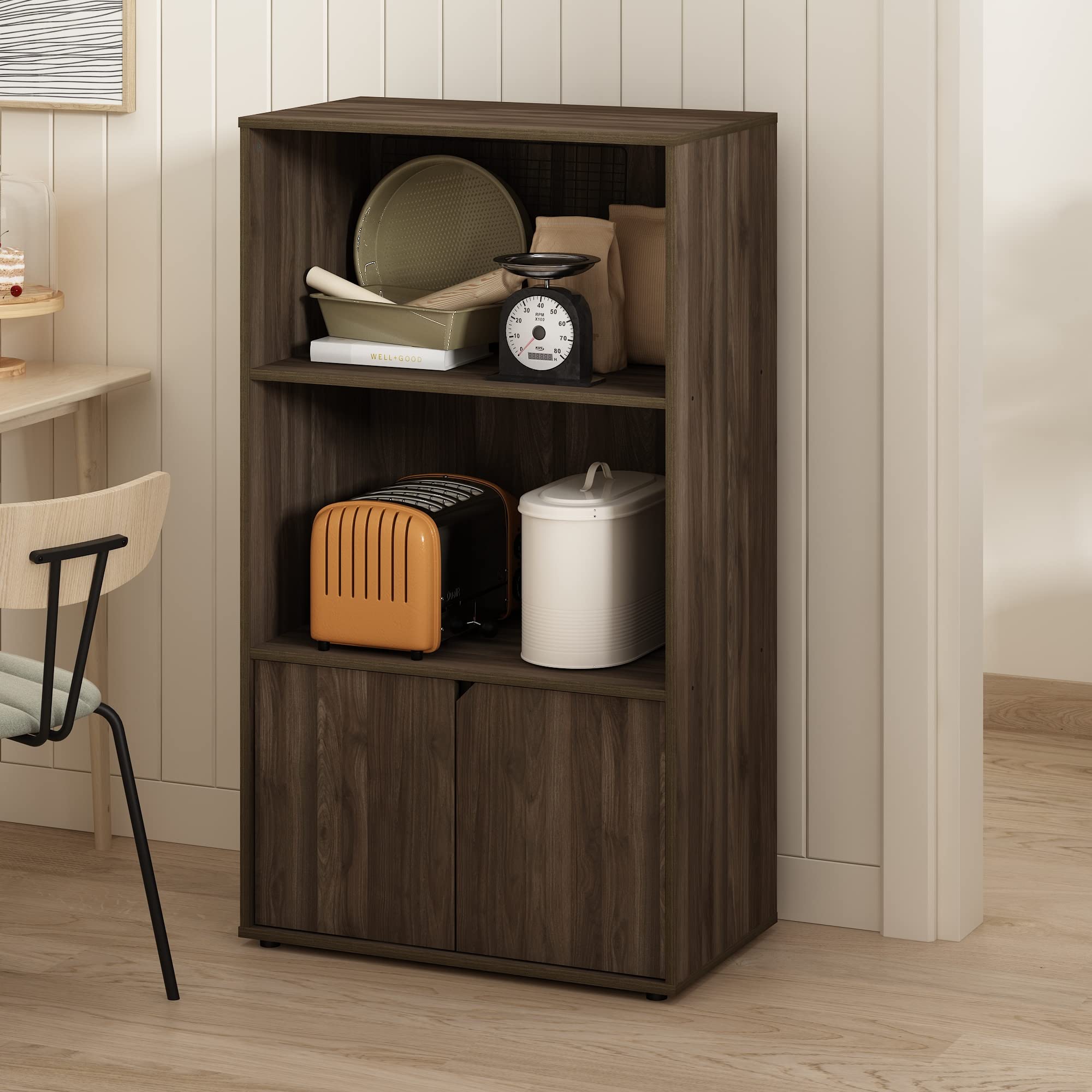 Furinno Jaya Kitchen Storage Shelf with Cabinet, Columbia Walnut