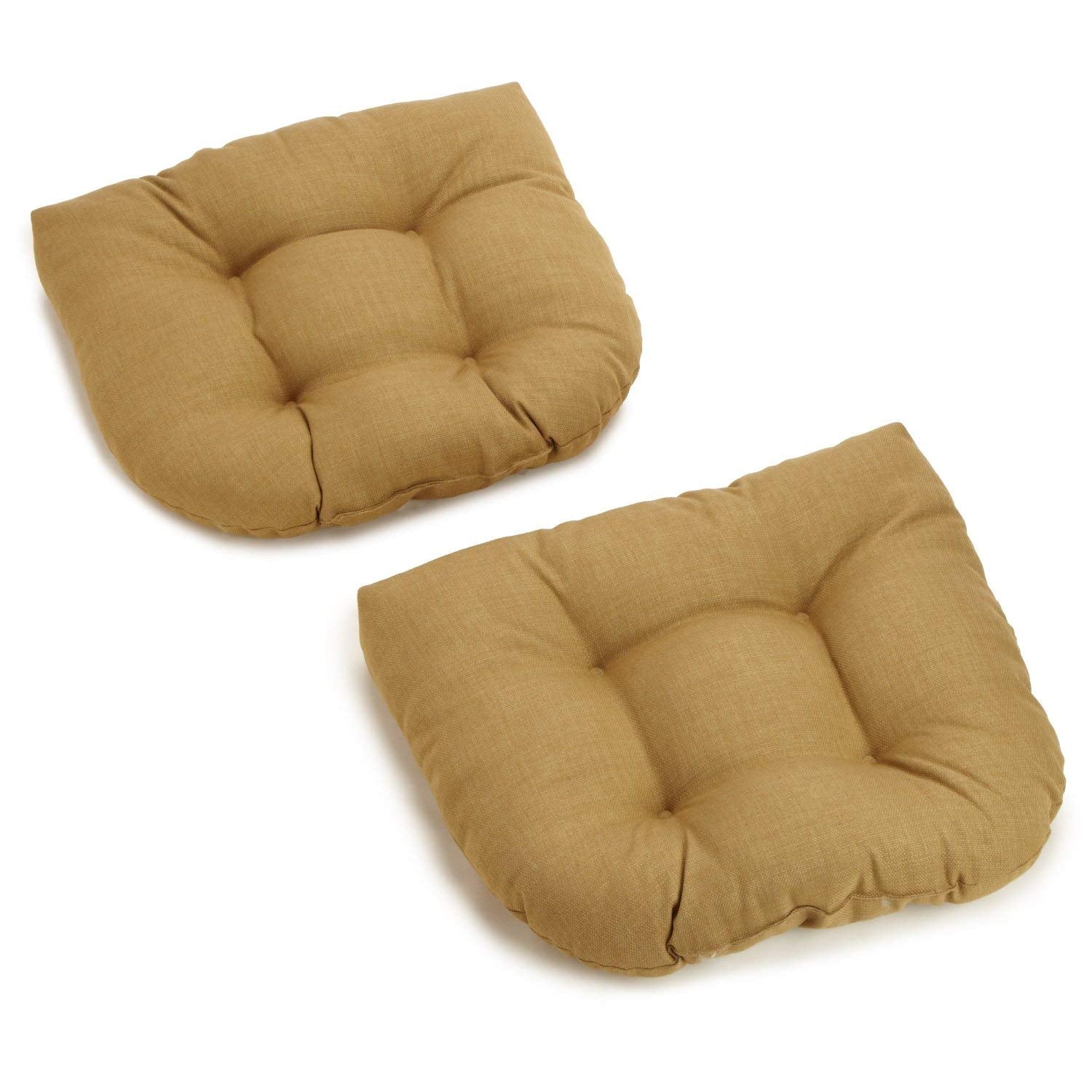 Blazing Needles Outdoor Spun Poly 19-Inch by 19-Inch by 5-Inch All Weather UV Resistant U-Shaped Cushions, Wheat, Set of 2