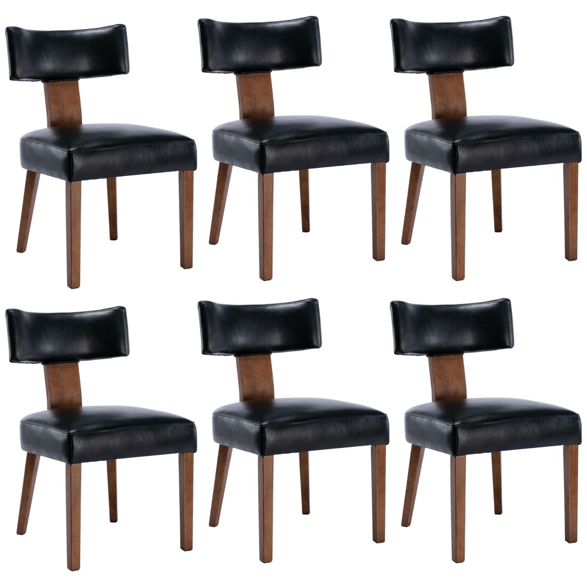 Bestano Modern Dining Chairs Set Of 6, Comfy Upholstered Side Chairs With Wood Legs, Pu Leather Dining Chairs With Curved Wingba