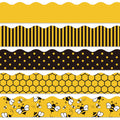 Whaline 69Ft Bee Bulletin Board Borders Yellow Black Cartoon Bee Honeycomb Bulletin Board Stickers Spot Stripe Scalloped Border