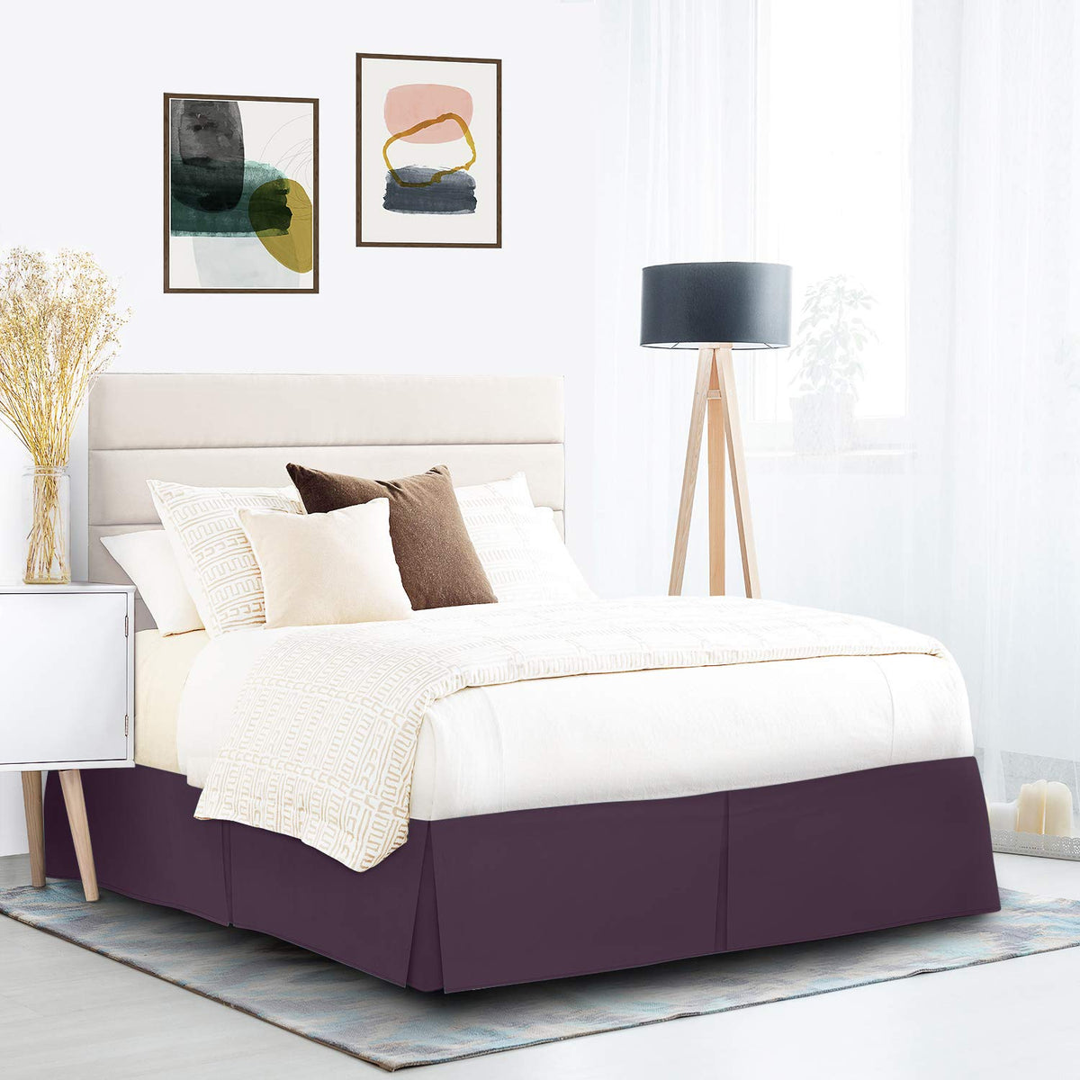 Nestl Dark Purple Twin Xl Bed Skirt - Twin Xl Size Bed Skirt 14 Inch Drop - Brushed Microfiber Bed Skirts - Hotel Quality Pleate