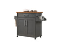 Hodedah Kitchen Island with Spice Rack, Towel Rack & Drawer, Grey with Oak Top