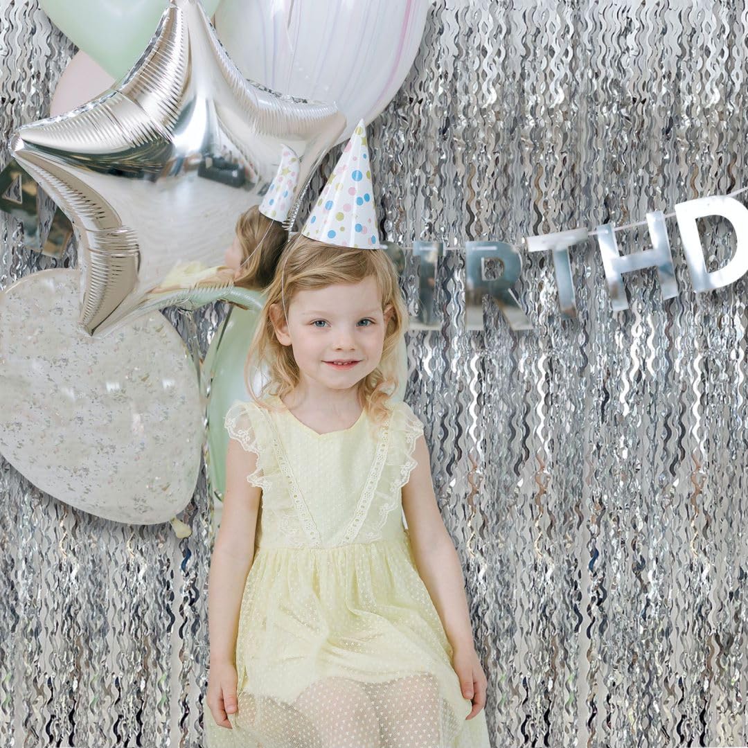 Silver Foil Fringe Tinsel Backdrop - Metallic Tinsel Streamers Curtains Streamer Backdrop Party Backdrop For Prom Decorations Da