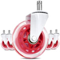 Office Chair Wheels Replacement,(Set Of 5) 3'' Office Caster Wheels Smooth Rolling Heavy Duty Casters Safe For All Floors Including Hardwood - Universal Stem 7/16 Inch, Red