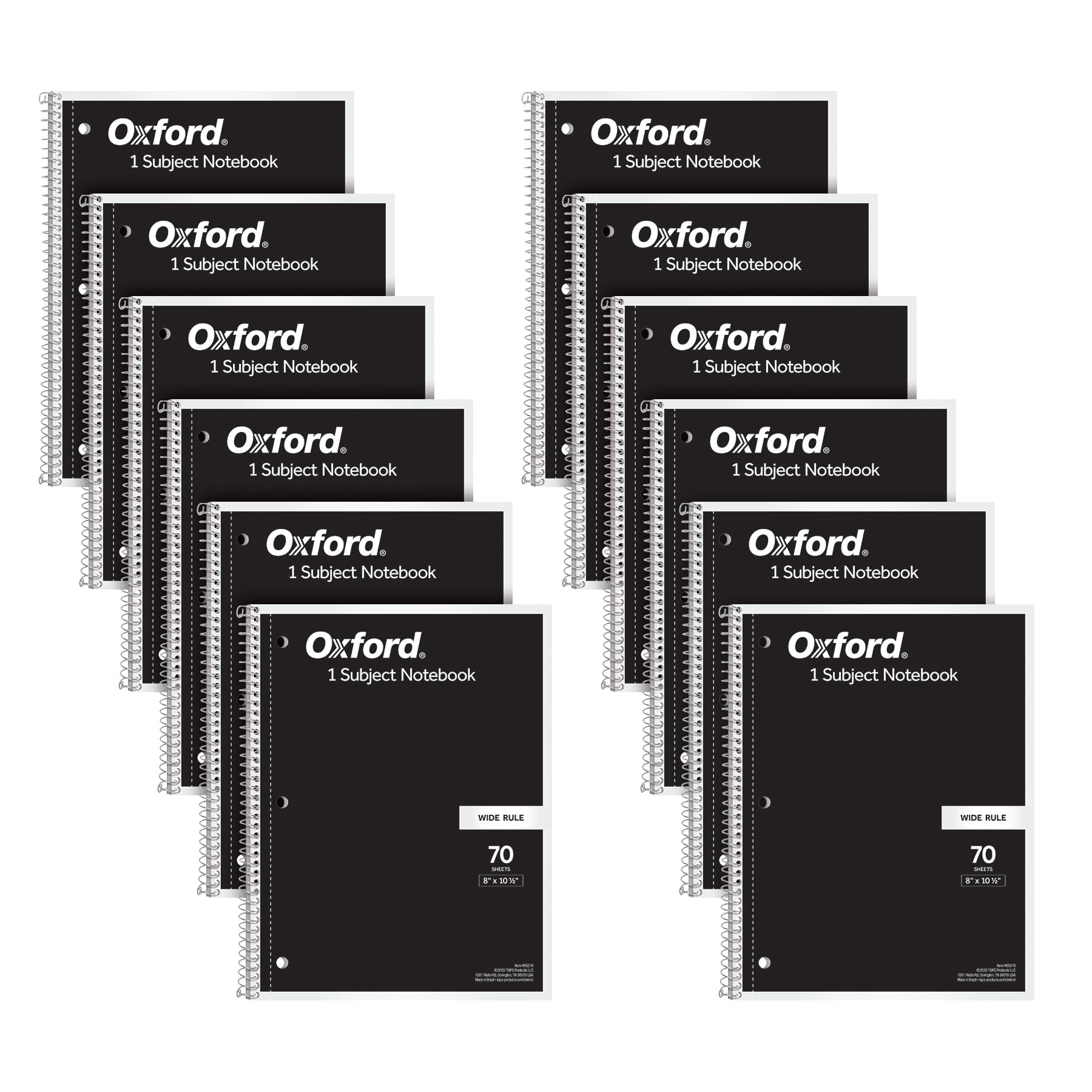 Oxford Spiral Notebook 12 Pack, Bulk College Ruled Spiral Notebooks For School, 1 Subject, Wide Ruled Paper, 8 X 10-1/2 Inch, Bl