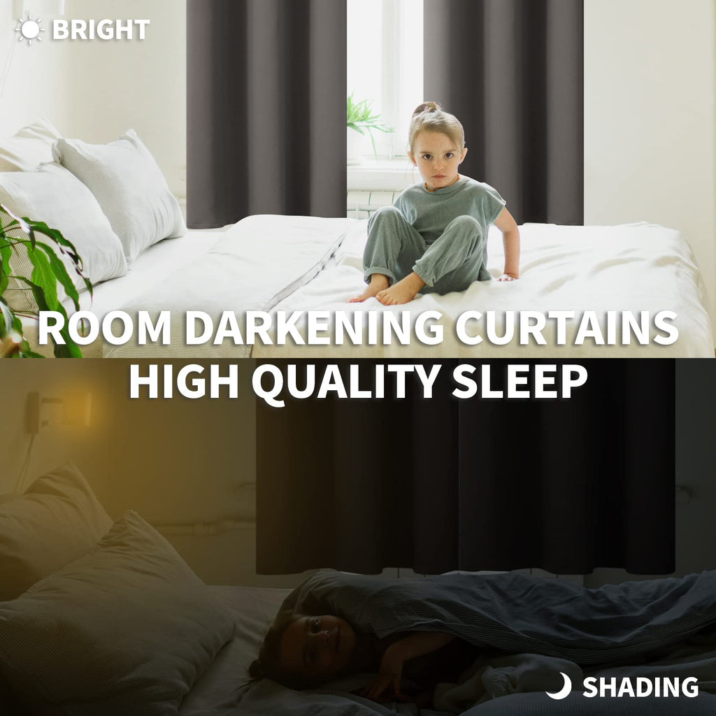 Bgment Short Blackout Curtains 48 Inches Length - Rod Pocket Thermal Insulated Room Darkening Window Drapes For Kitchen Bedroom Bathroom, Grey, 2 Panels, 42 X 48 Inch