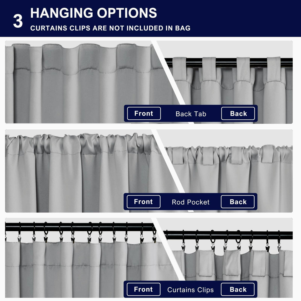 Hiasan Blackout Curtains 84 Inches Long 2 Panels, Thermal Insulated Sliver Grey Window Treatment Sewn With Tiebacks, Back Tab &