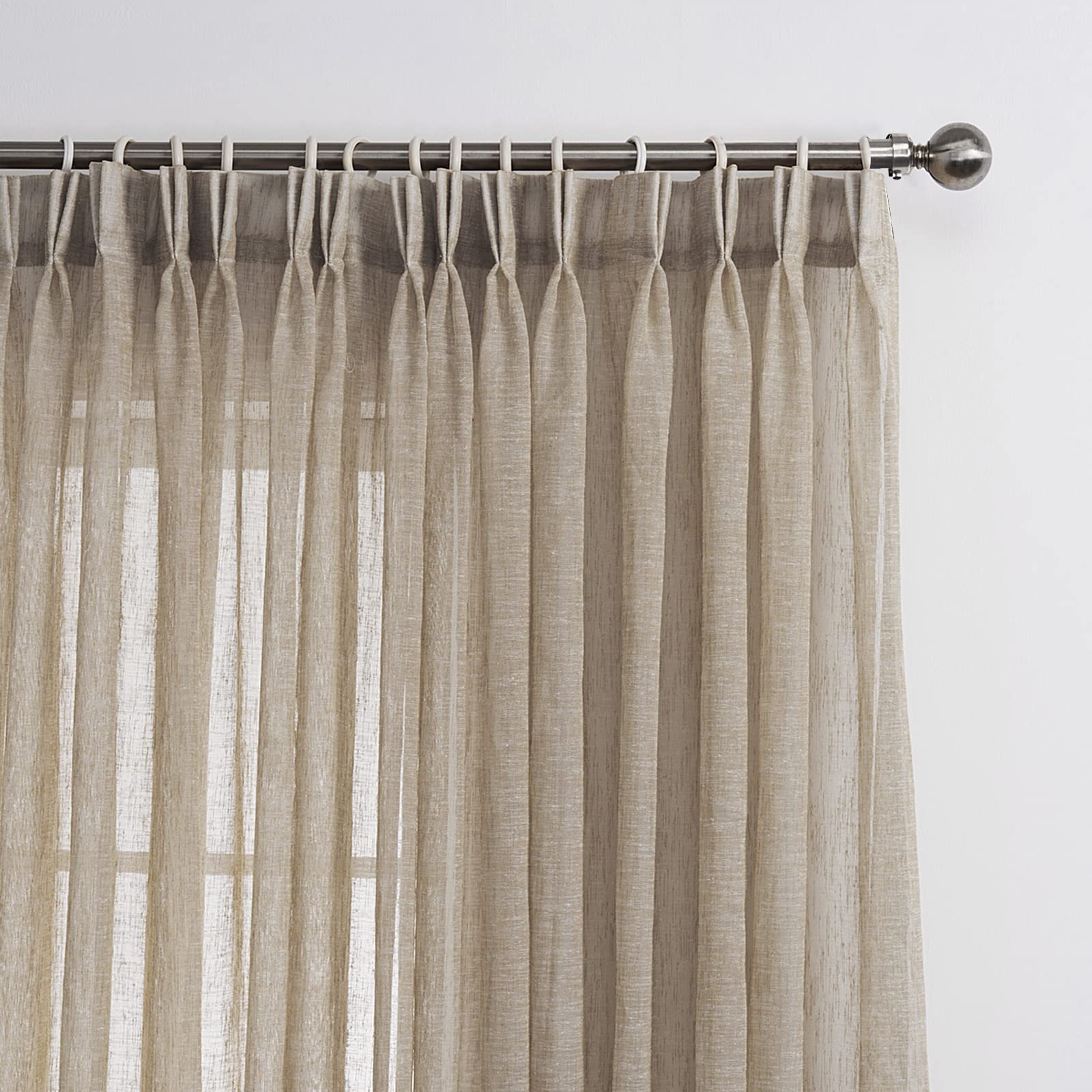LANTIME 63 Semi Sheer Curtains, Faux Linen Double Pleated Window Sheer Curtains Panels Drapery for Home, Hotel, Office, Light Br