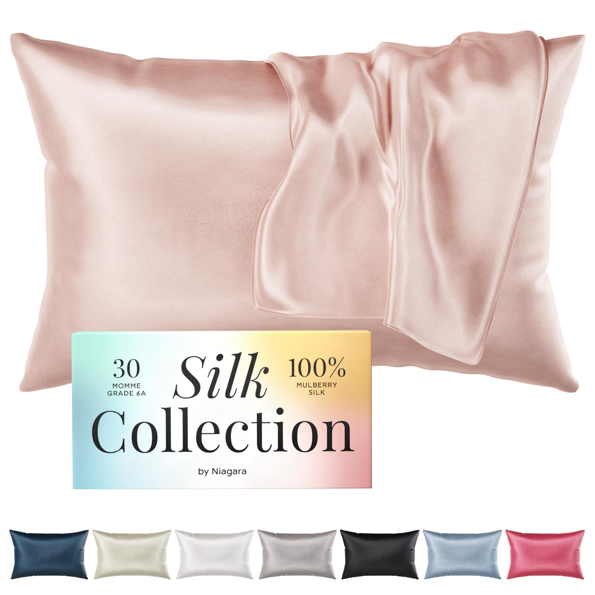 Niagara 100% Mulberry Silk Pillowcase - 30 Momme Silk Pillow Case For Hair And Skin - Grade 6A Silk Pillow Cases With Zipper - S