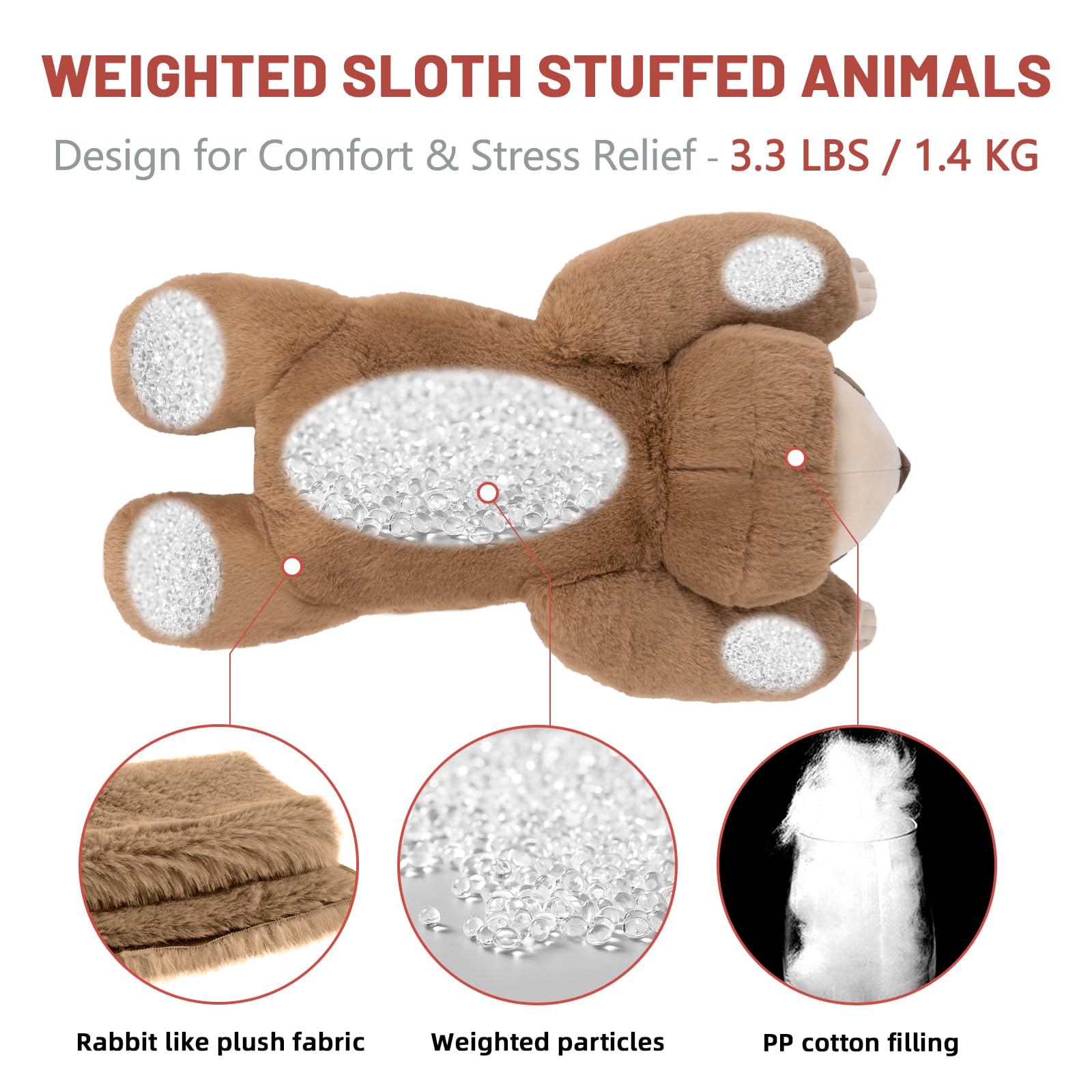 Niuniu Daddy Weighted Sloth Stuffed Animals For Anxiety, 3.3Lb Large Weighted Plush Animal Pillow For Kids Adults, 20In Cute Wei